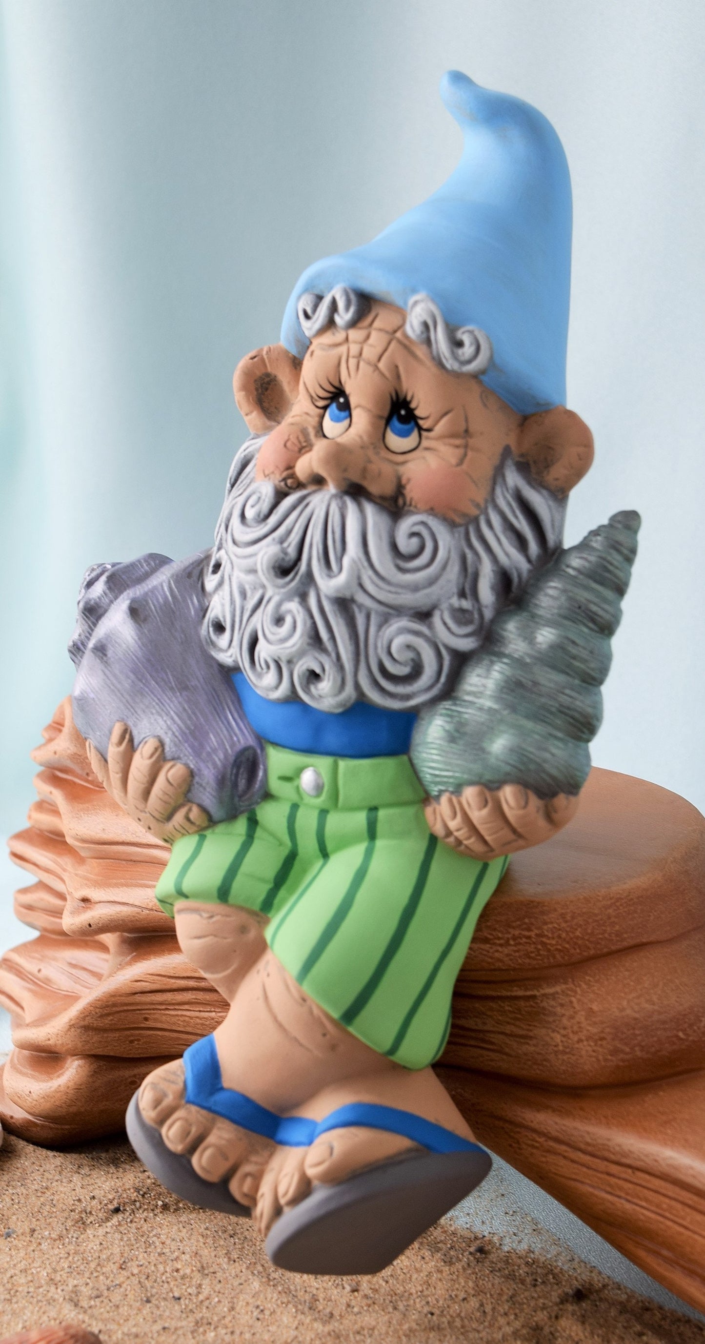Ceramic Beach Gnome Figurine with Flip Flops - Coastal Summer Decor for Garden, Lake House, Seashore
