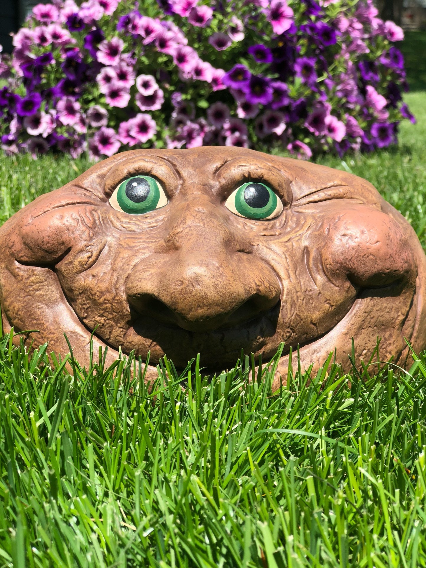 RESERVED for Ashley - Shipping for Beady the Rock: Whimsical Garden Decor | Unique Yard Art with Smirking Face - Teresa's Ceramics