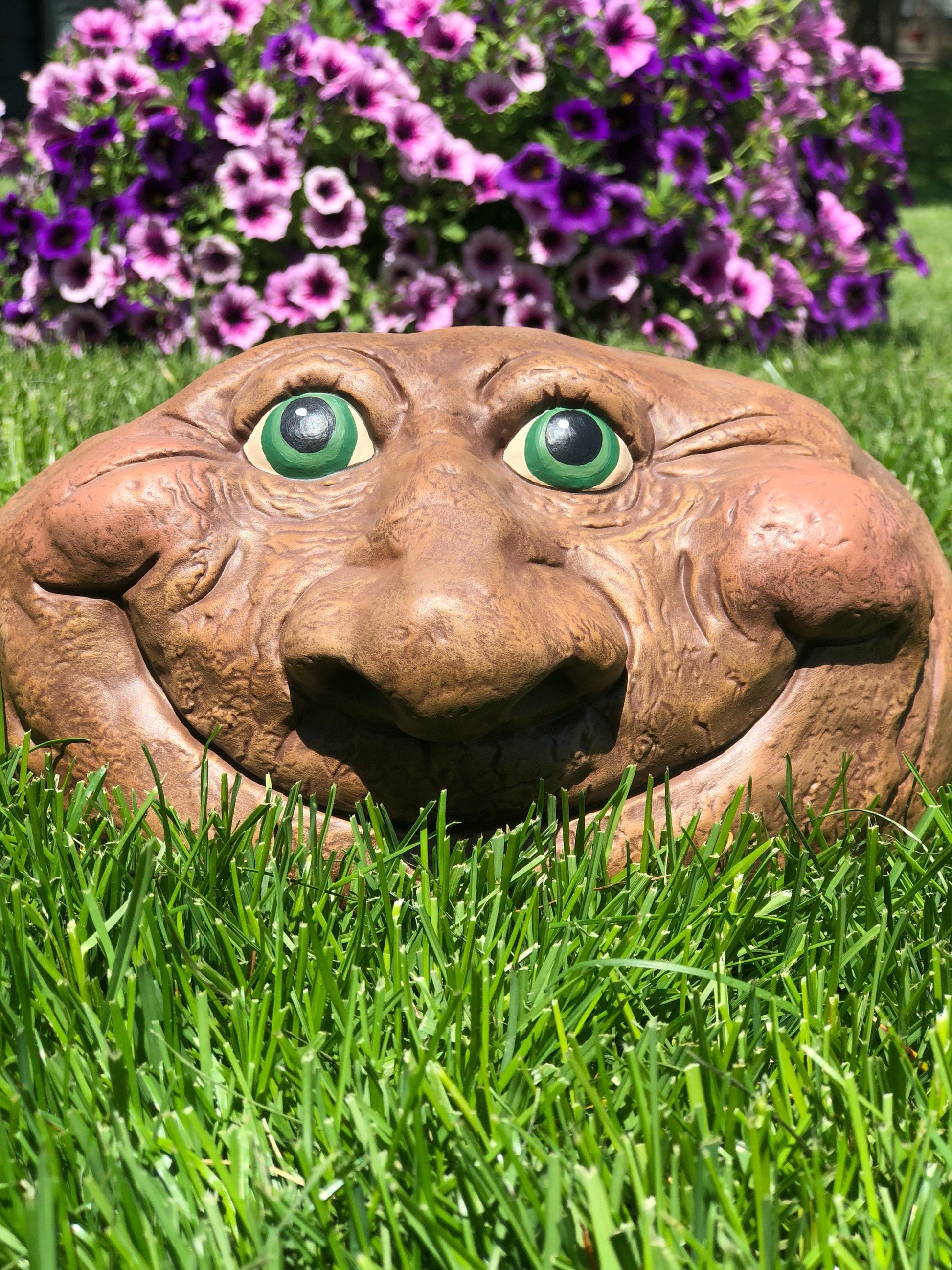 RESERVED for Ashley - Shipping for Beady the Rock: Whimsical Garden Decor | Unique Yard Art with Smirking Face - Teresa's Ceramics