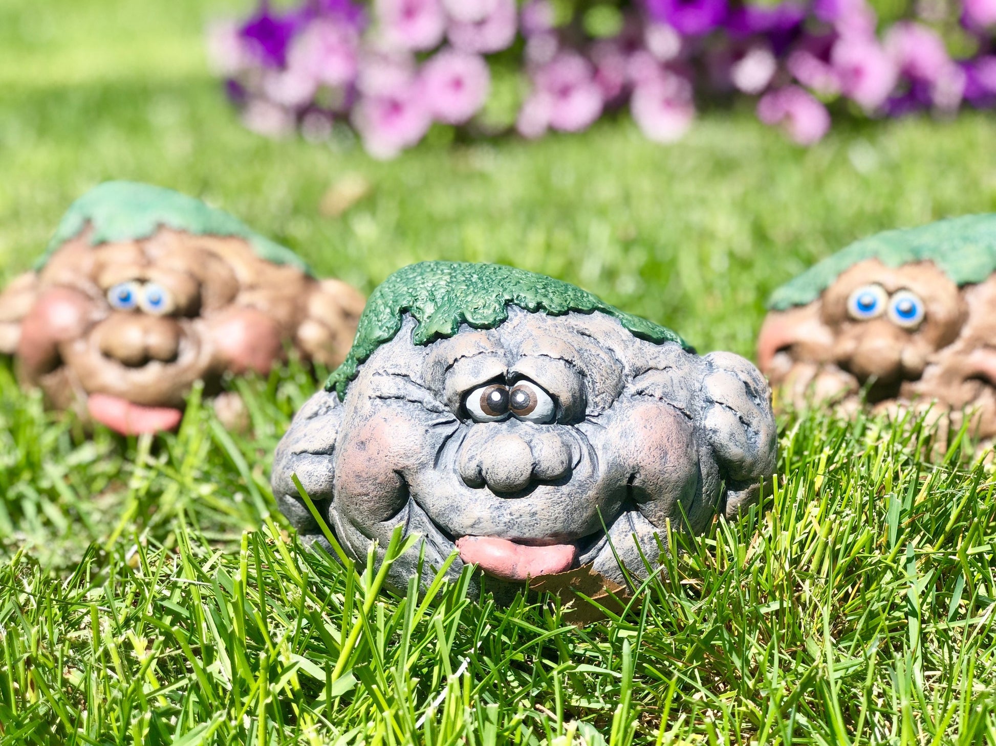 RESERVED for Ashley - Shipping for Beady the Rock: Whimsical Garden Decor | Unique Yard Art with Smirking Face - Teresa's Ceramics