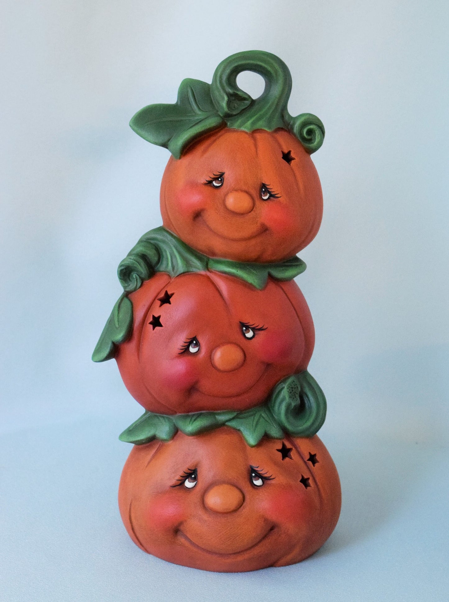 Illuminated Ceramic Pumpkin Stack: Charming Halloween & Fall Decor, Glowing Jack-o'-Lantern Pedestal
