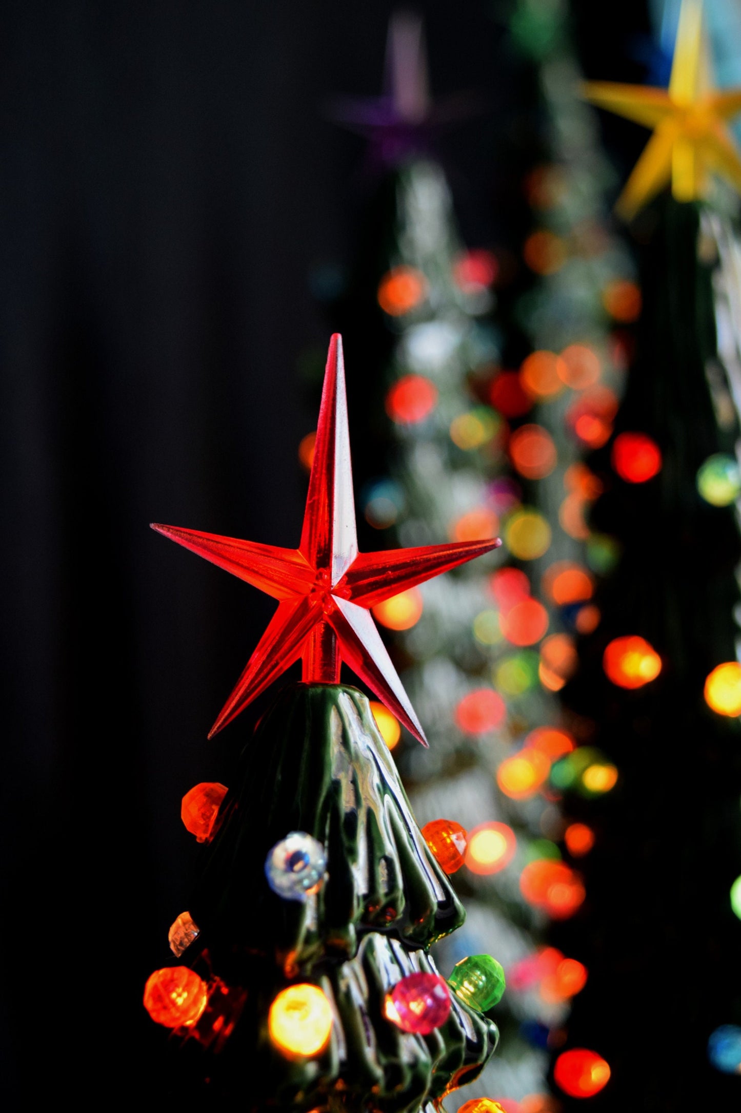 Vintage-Style Slim Green Lighted Christmas Tree Centerpiece - 13 Inch Tall Holiday Decoration