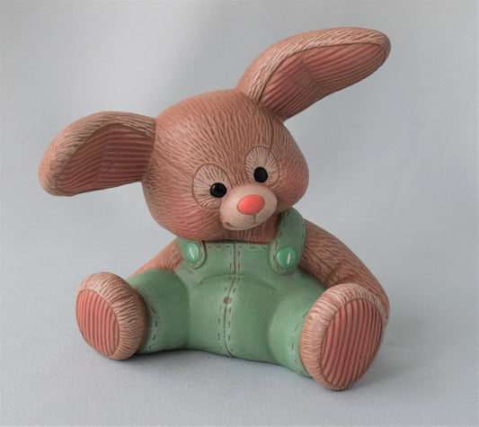 Adorable Spring Easter Bunny in Green Overalls - Ceramic Rabbit Decor for Baby Shower & Basket Gifts