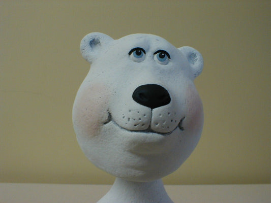 Polar Bear Bobblehead: Festive Christmas Nursery Decor, Winter Zoo Animal Figurine, Baby Shower Gift - Teresa's Ceramics