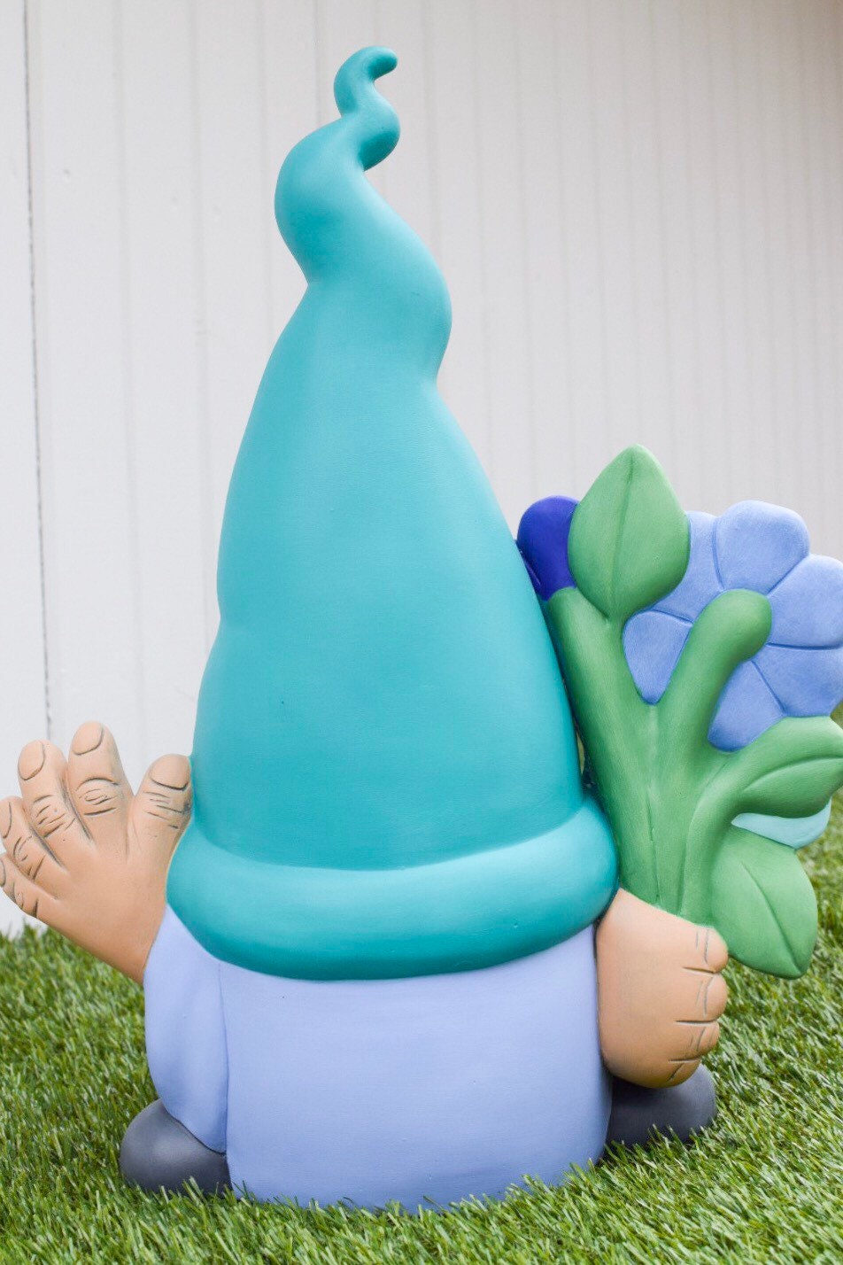 Bisque Large Garden Gnome Yard Art - Unfinished - READY to Paint  Gnome with flowers