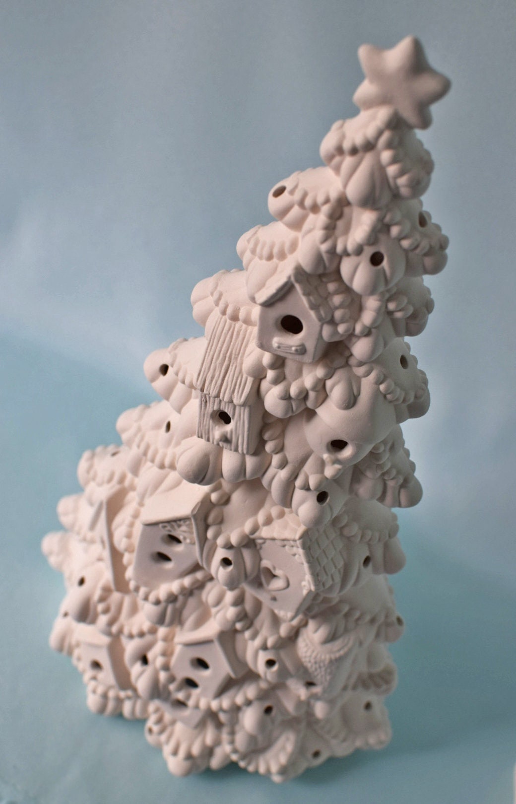 Birdhouse Ceramic Christmas Tree | Bisque | Ready To Paint | DIY