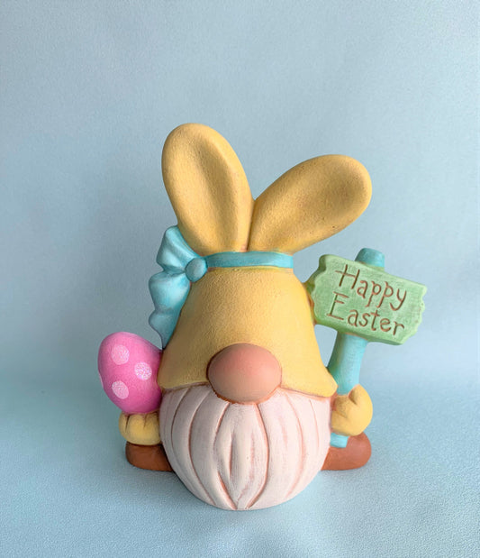 Adorable Ceramic Easter Bunny Gnome: Spring Decoration, Garden Decor & Holiday Gift Basket Accessory - Teresa's Ceramics