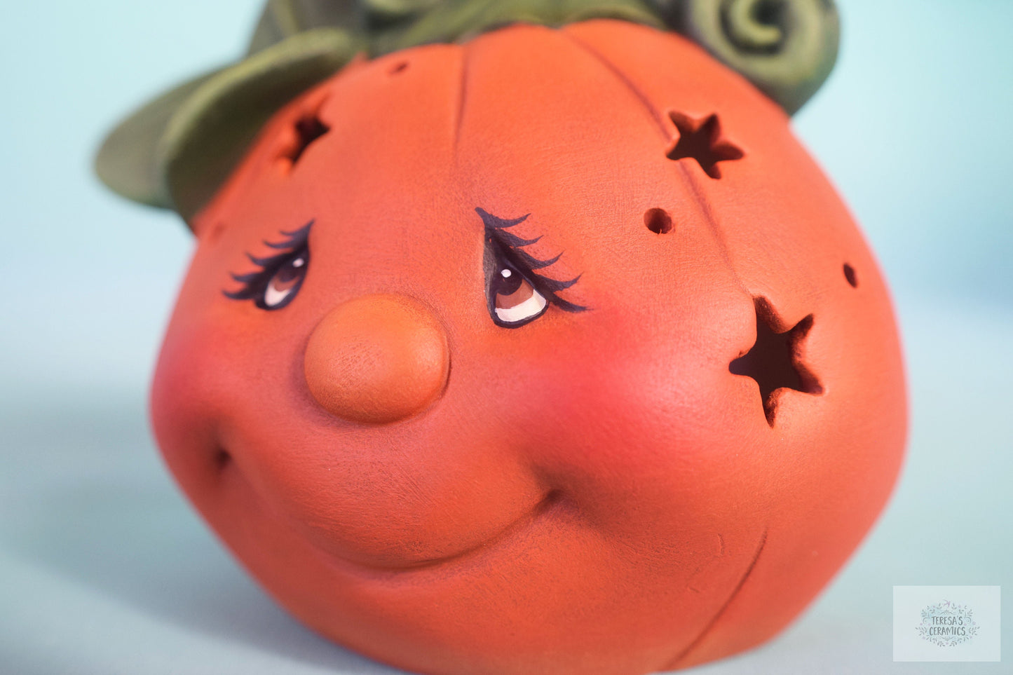 Handcrafted Ceramic Starry Pumpkin Tea Light Lantern - Fall Decor Night Light for Halloween & Autumn