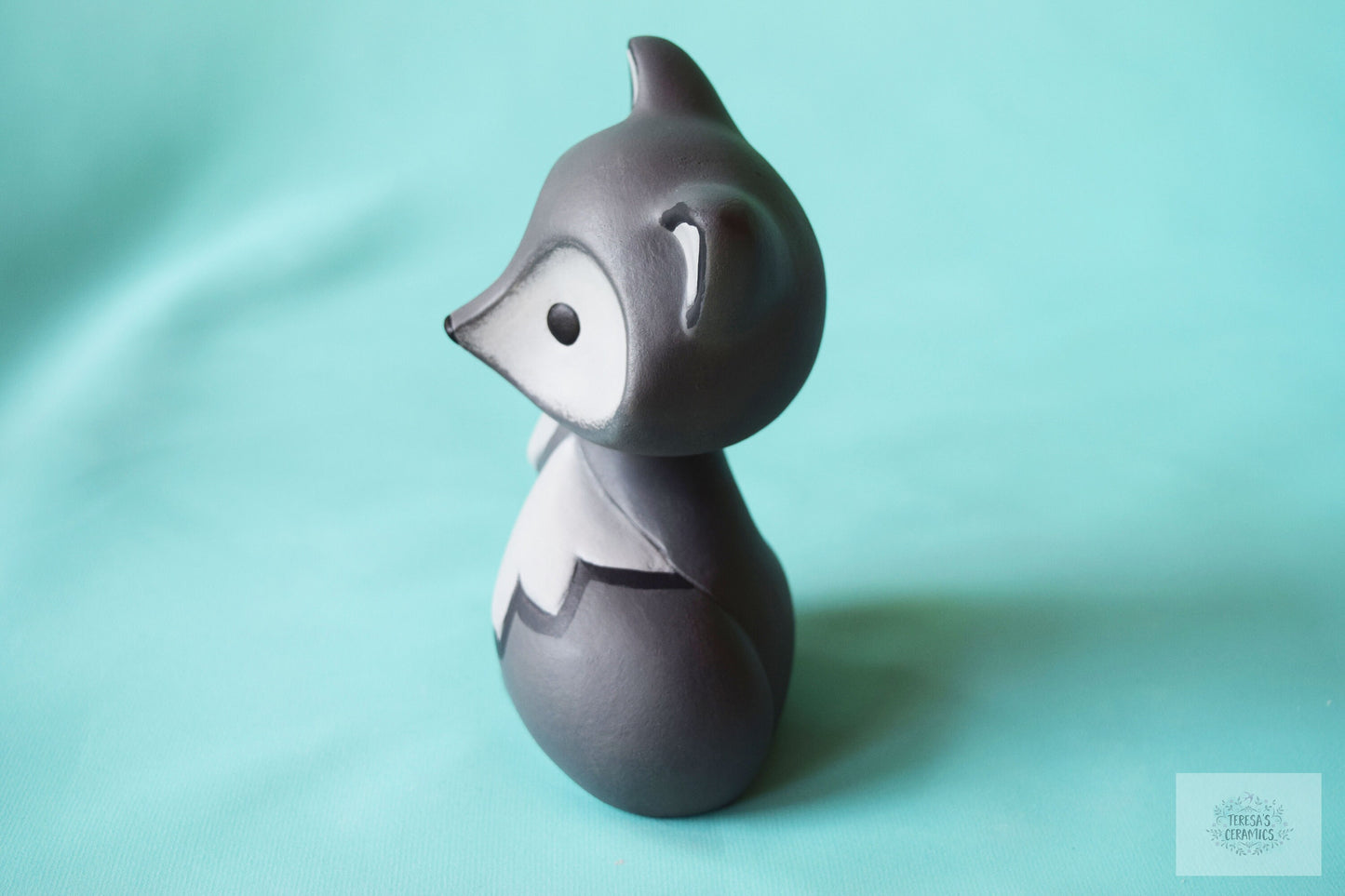 Whimsical Gray Ceramic Fox Figurine: Woodland Nursery Decor, Baby Shower Gift, Yard Art