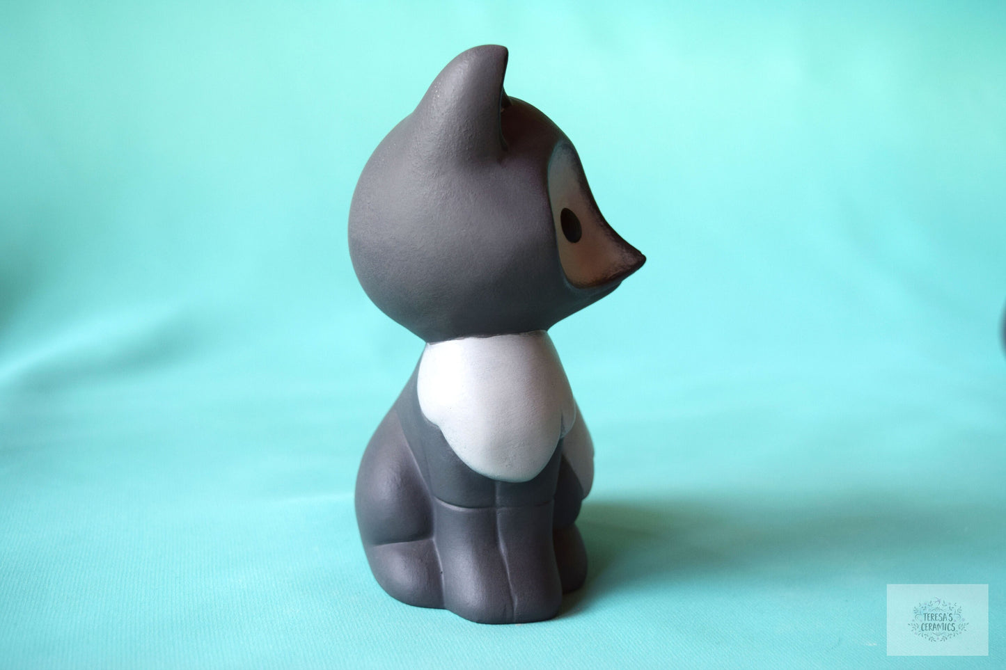 Whimsical Gray Ceramic Fox Figurine: Woodland Nursery Decor, Baby Shower Gift, Yard Art