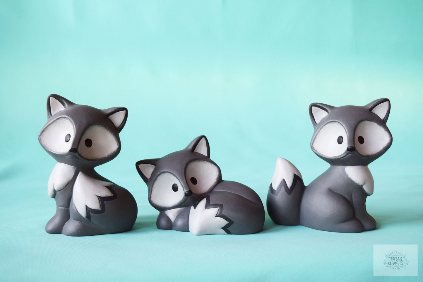 Whimsical Gray Ceramic Fox Figurine: Woodland Nursery Decor, Baby Shower Gift, Yard Art