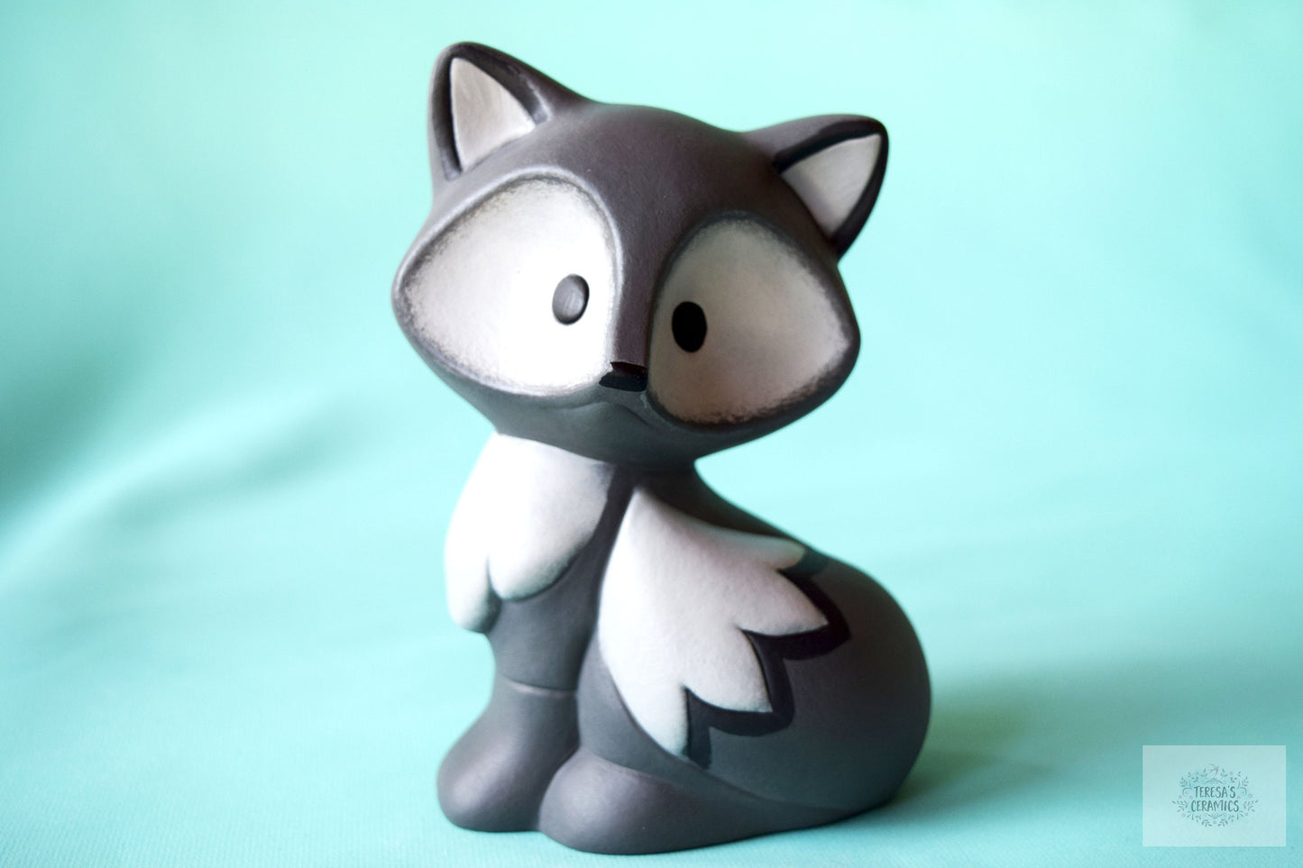 Whimsical Gray Ceramic Fox Figurine: Woodland Nursery Decor, Baby Shower Gift, Yard Art