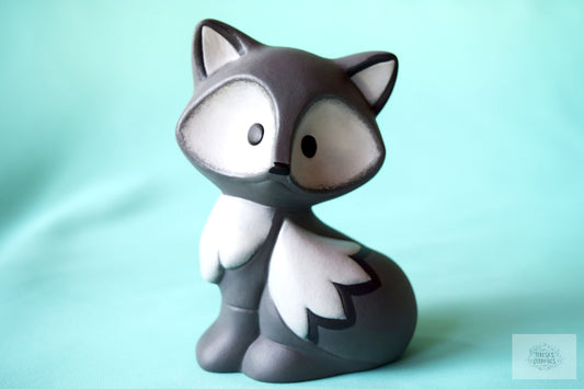 Whimsical Gray Ceramic Fox Figurine: Woodland Nursery Decor, Baby Shower Gift, Yard Art