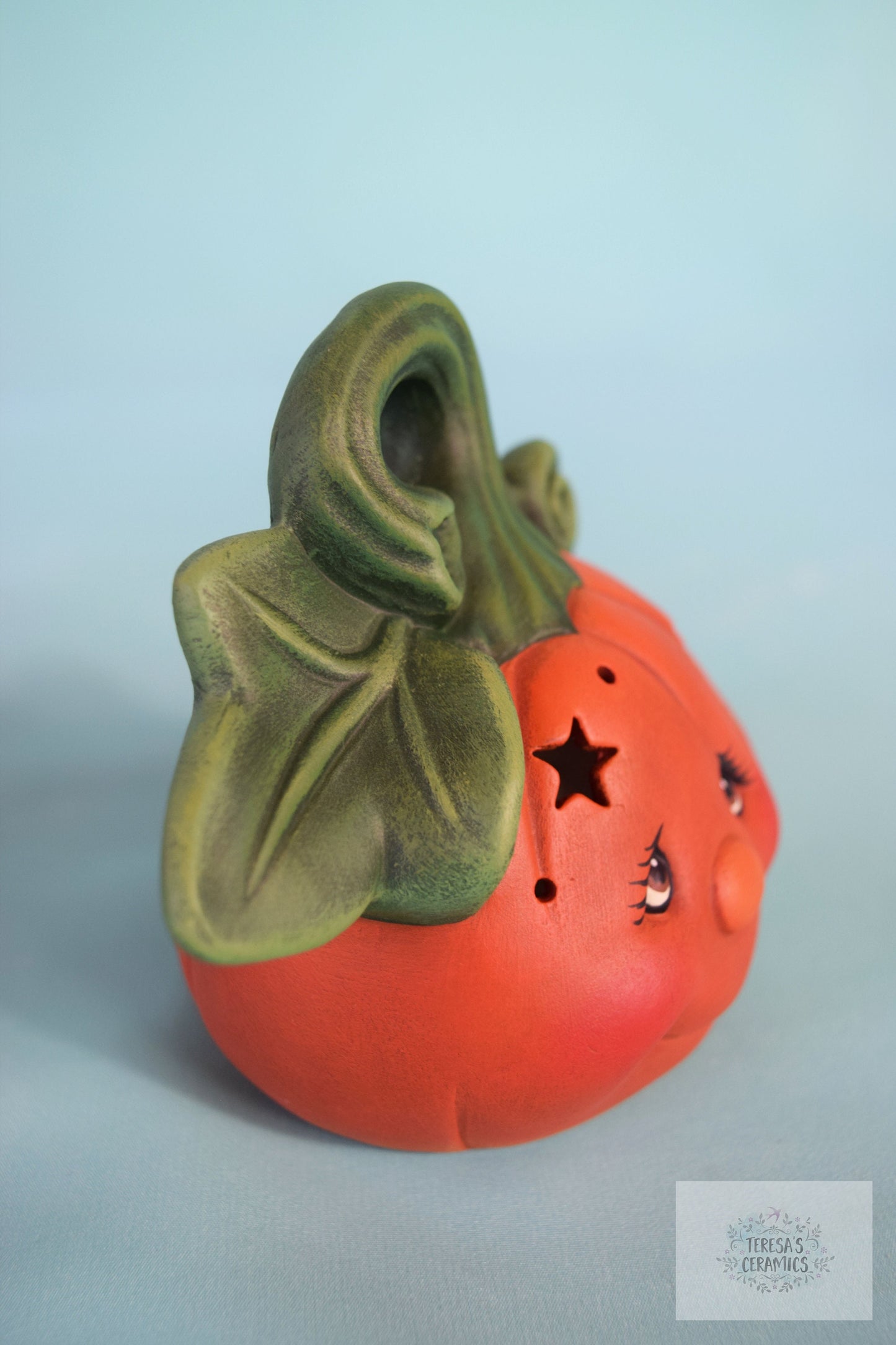 Handcrafted Ceramic Starry Pumpkin Tea Light Lantern - Fall Decor Night Light for Halloween & Autumn