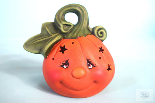 Handcrafted Ceramic Starry Pumpkin Tea Light Lantern - Fall Decor Night Light for Halloween & Autumn