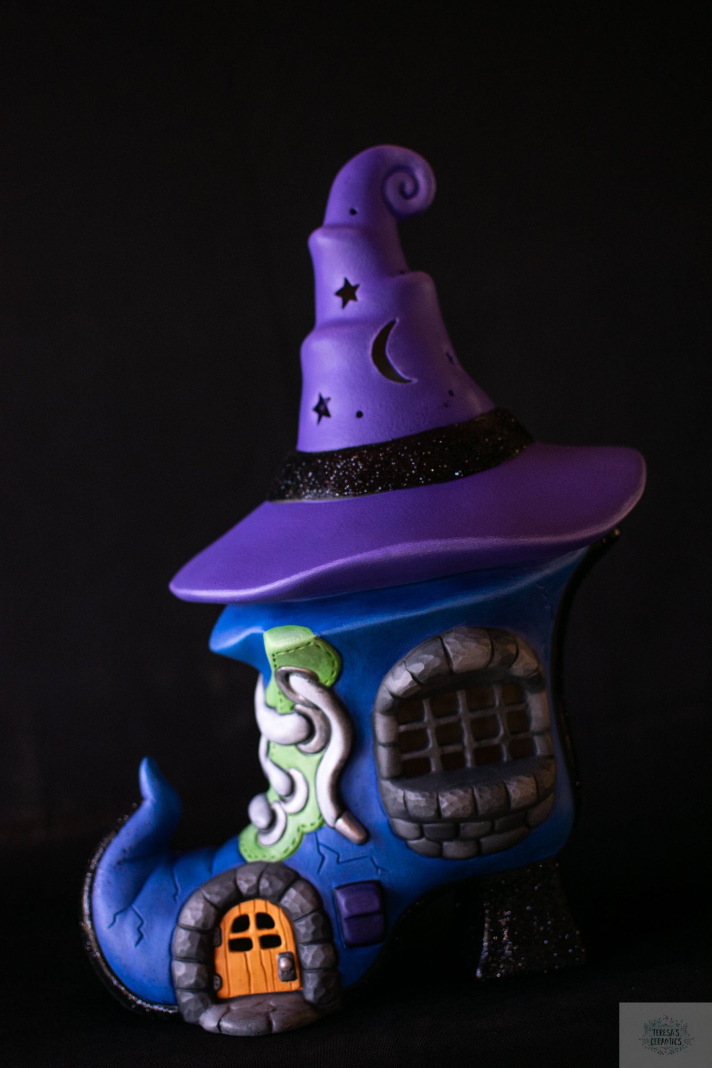 Wicked Witch Cottage | Glitter Halloween Decor | Witches Boot | Witch Shoe
