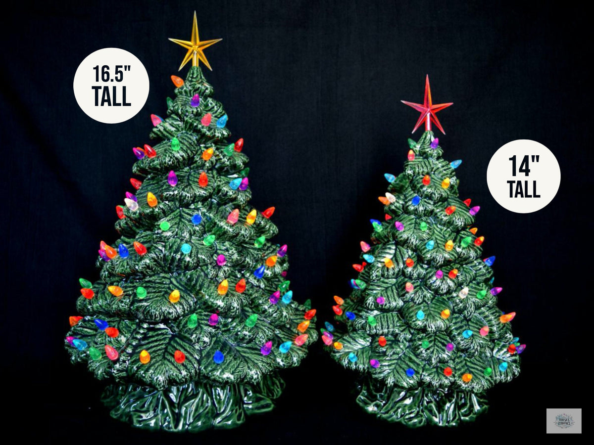 RESERVED for Janice - Ceramic Christmas Tree - Spruce Tree with snow - Extra Large 16 inch - Christmas Decor - Lighted Christmas tree