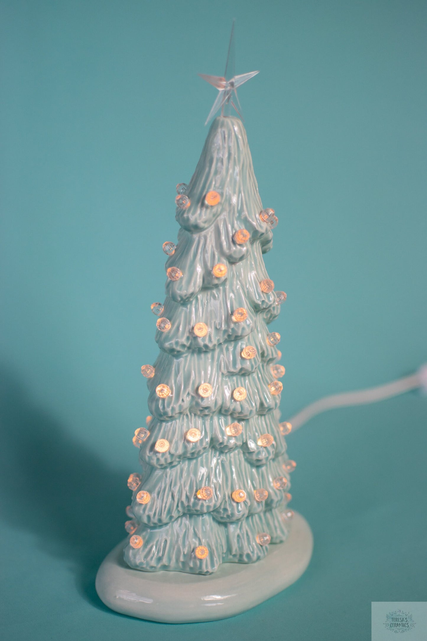 Sea Glass Blue | Classic Christmas Tree | 9 inches tall | Lighted  winter Tree