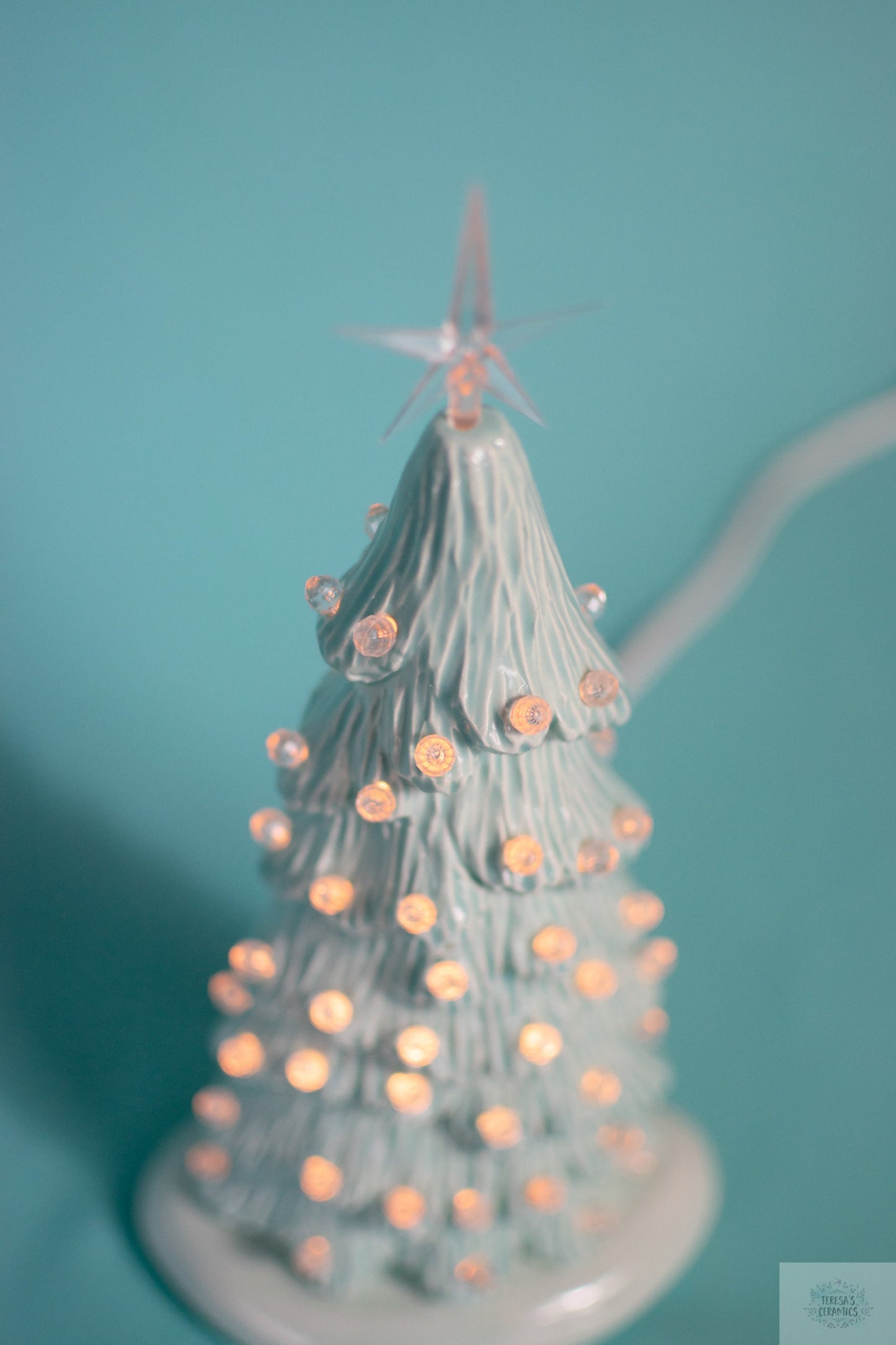 Sea Glass Blue | Classic Christmas Tree | 9 inches tall | Lighted  winter Tree