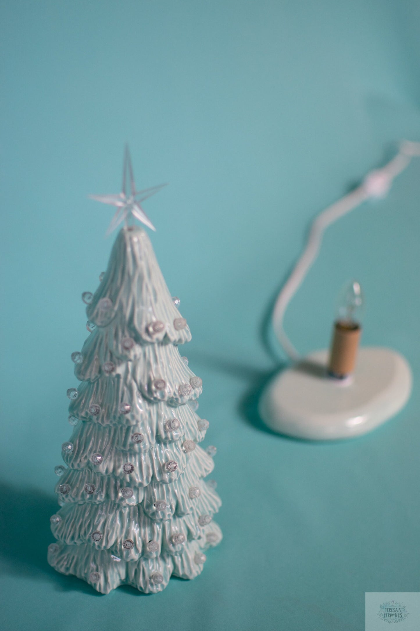 Sea Glass Blue | Classic Christmas Tree | 9 inches tall | Lighted  winter Tree