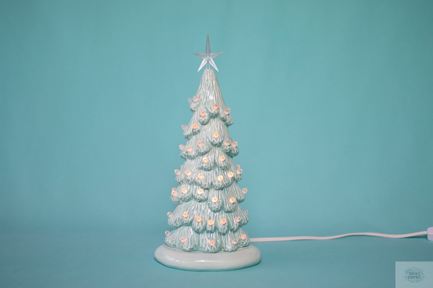 Sea Glass Blue | Classic Christmas Tree | 9 inches tall | Lighted  winter Tree