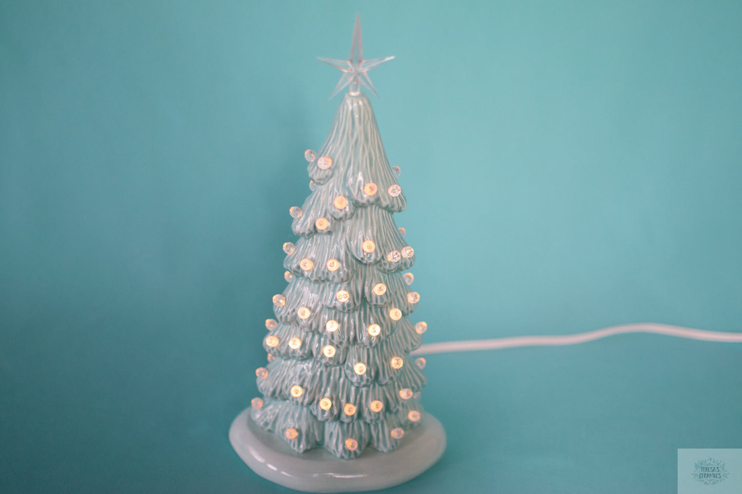 Sea Glass Blue | Classic Christmas Tree | 9 inches tall | Lighted  winter Tree