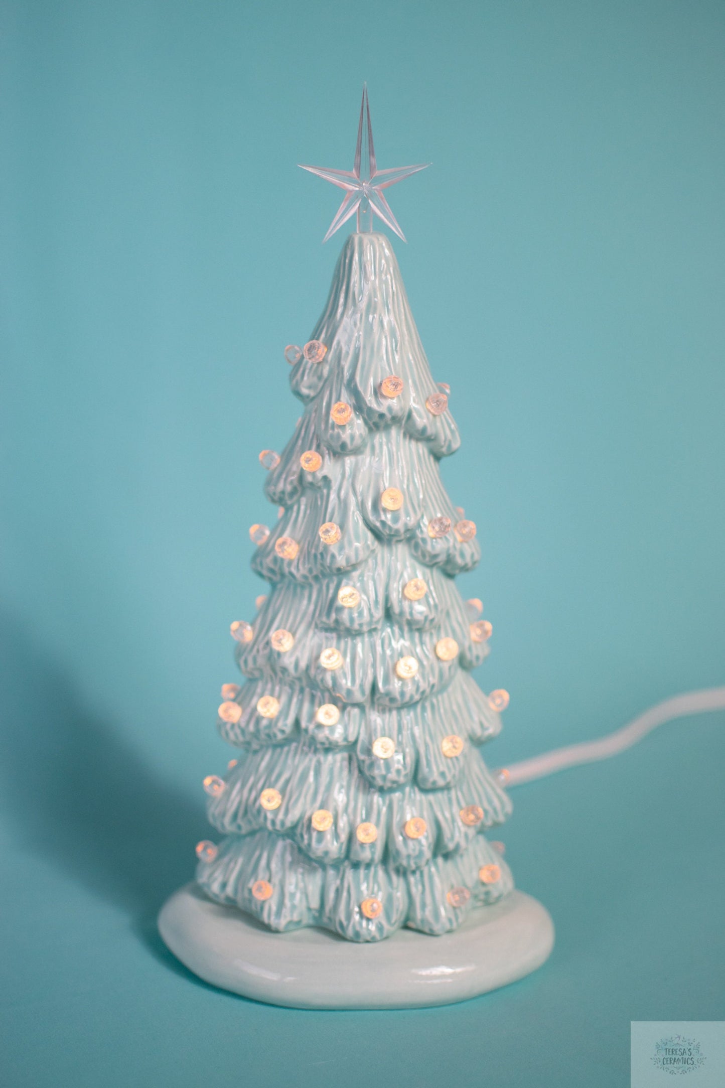 Sea Glass Blue | Classic Christmas Tree | 9 inches tall | Lighted  winter Tree