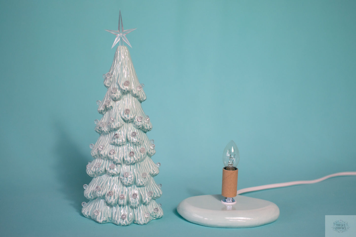 Sea Glass Blue | Classic Christmas Tree | 9 inches tall | Lighted  winter Tree
