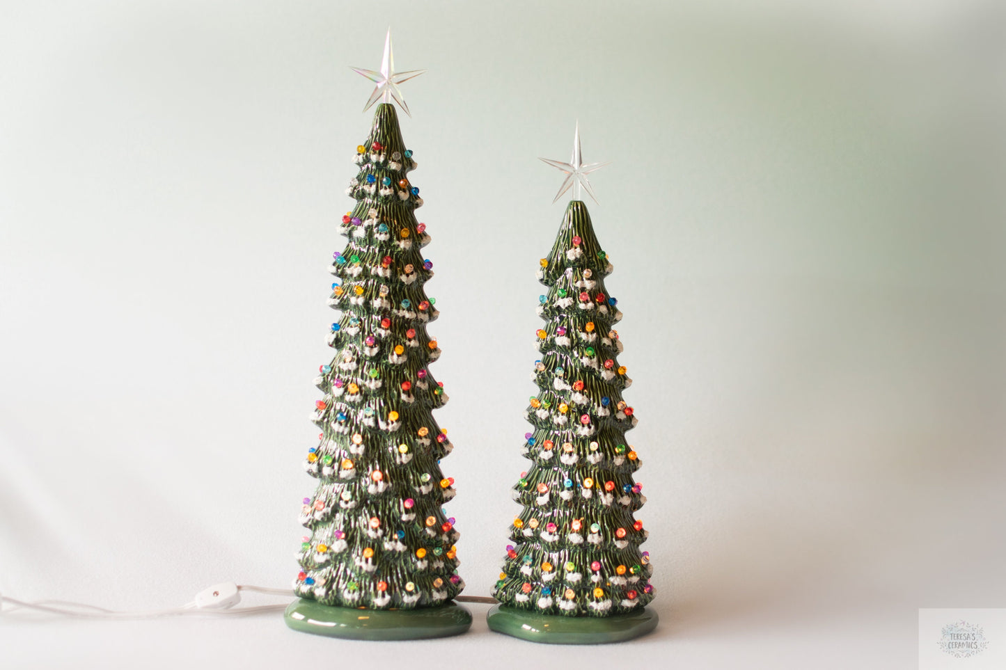 Illuminated Ceramic Snowy Pine Christmas Tree Decor - Choose Size for Holiday Centerpiece or Gift