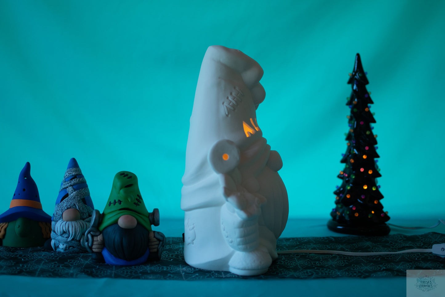 DIY Bisque Frankenstein Halloween Gnome Light - Ready to Paint Ceramic Autumn Decor