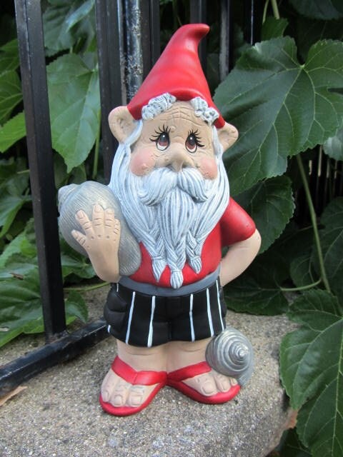 Beach Gnome with Seashell & Flip Flops - Garden Decor, Father's Day Gift, Coastal Figurine