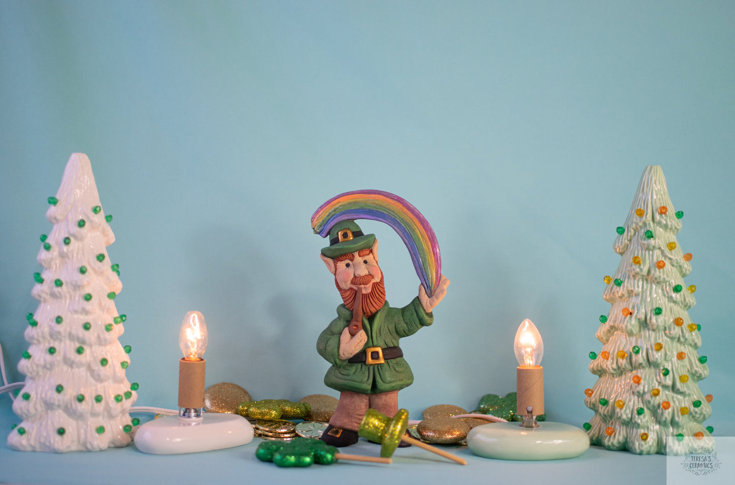 St. Patrick's Day Tree | Slim Ceramic Tree | 9 inches tall | Night Light Tree | Ceramic village tree | gift for mom