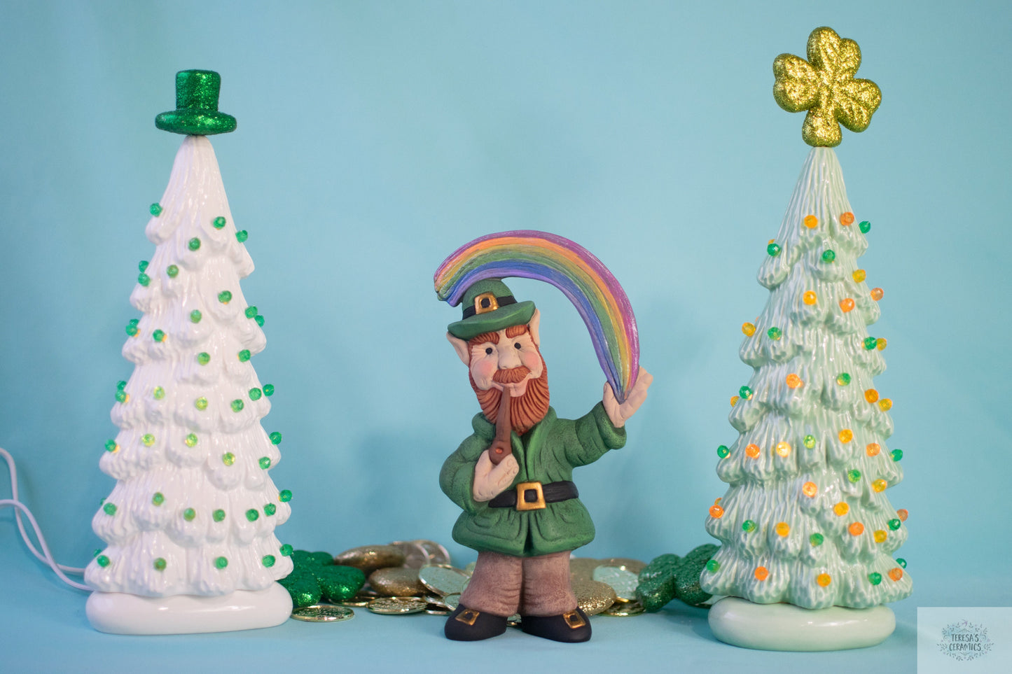 St. Patrick's Day Tree | Slim Ceramic Tree | 9 inches tall | Night Light Tree | Ceramic village tree | gift for mom