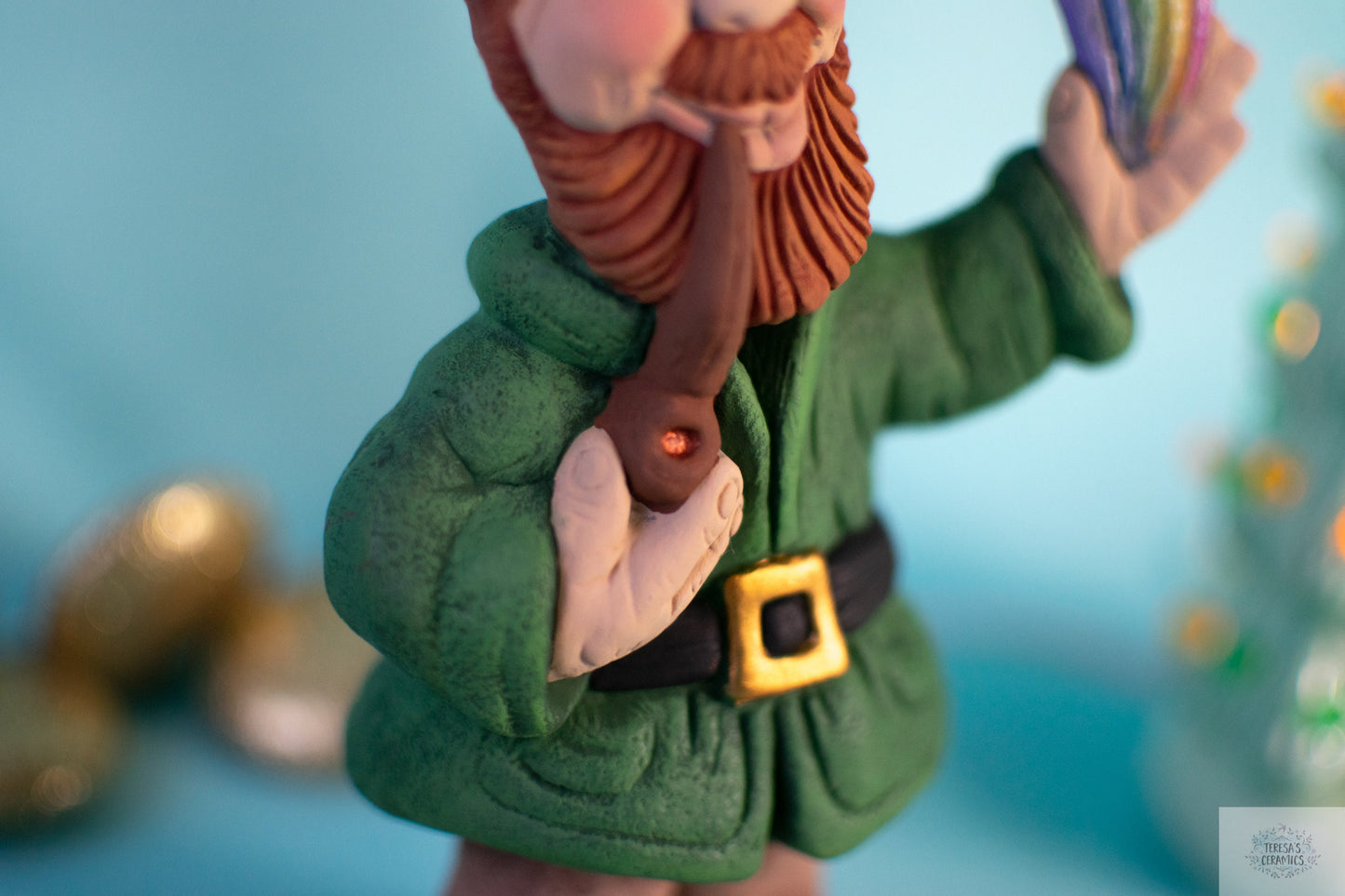 Leprechaun With Rainbow | St. Patrick's Day | Pipe Smoking Leprechaun | Vintage Ceramic Style