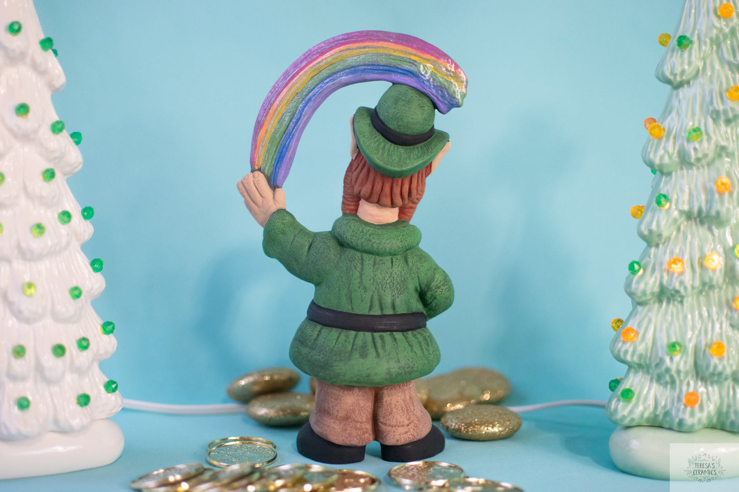 Leprechaun With Rainbow | St. Patrick's Day | Pipe Smoking Leprechaun | Vintage Ceramic Style