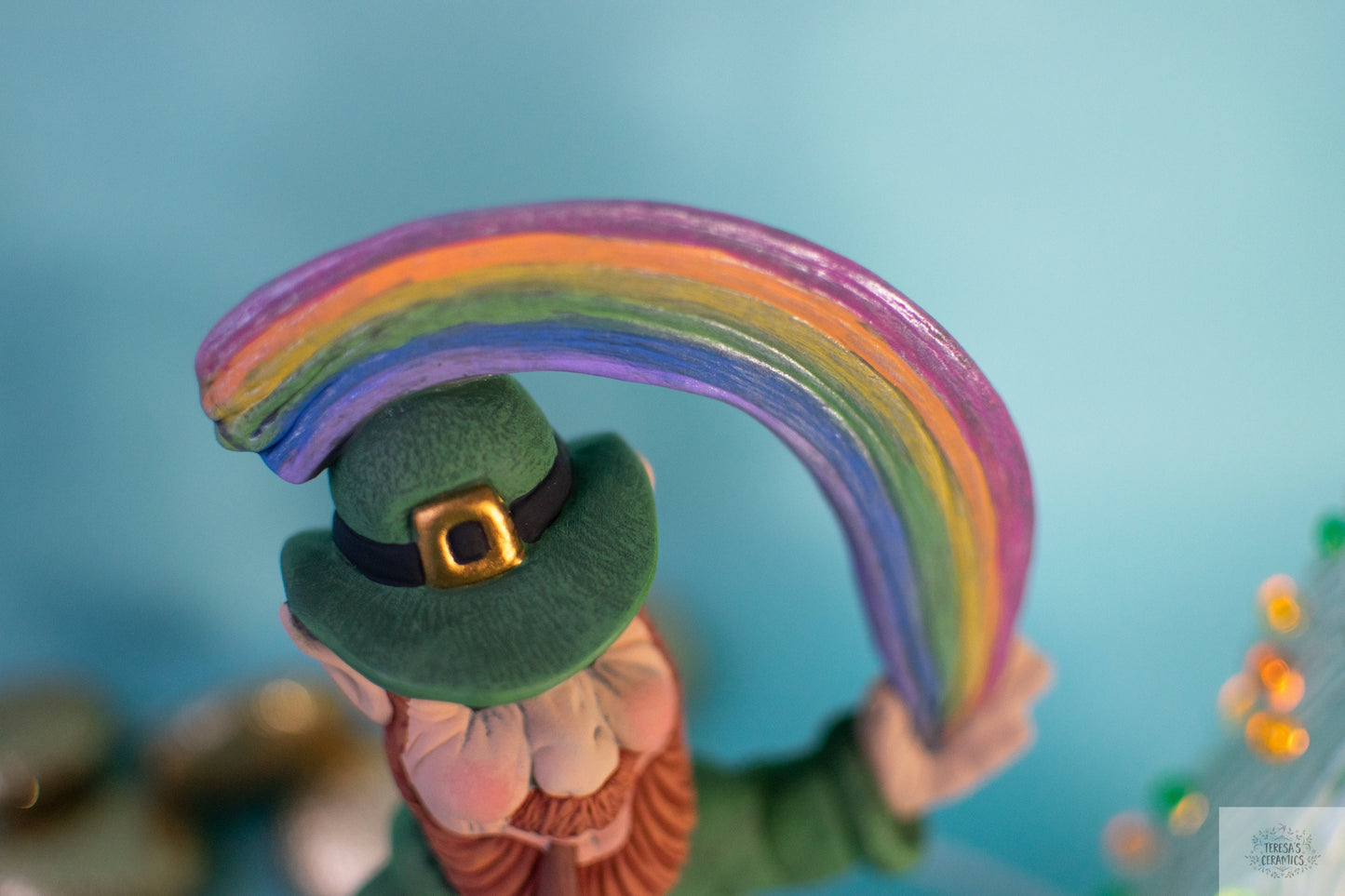 Leprechaun With Rainbow | St. Patrick's Day | Pipe Smoking Leprechaun | Vintage Ceramic Style