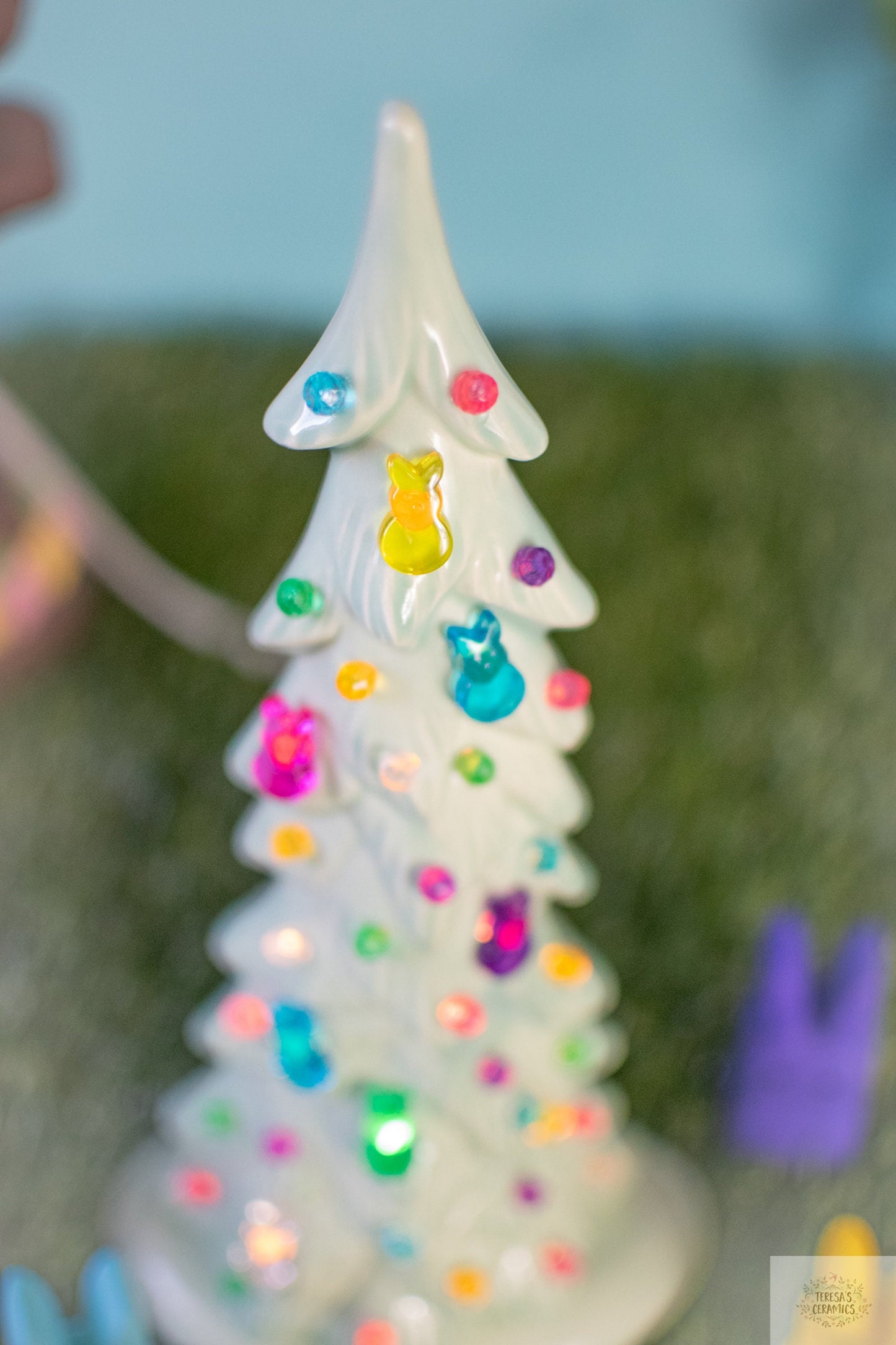 Colorful Easter Bunny Ceramic Tree Replacement Lights | Vintage Peep-Shaped Spring Decor