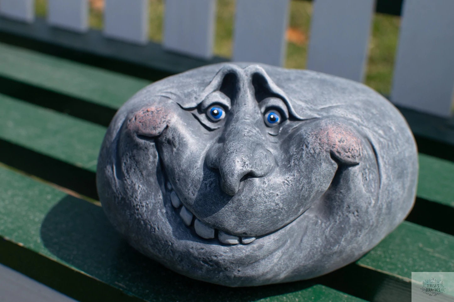 RESERVED for Ashley - Shipping for Beady the Rock: Whimsical Garden Decor | Unique Yard Art with Smirking Face - Teresa's Ceramics