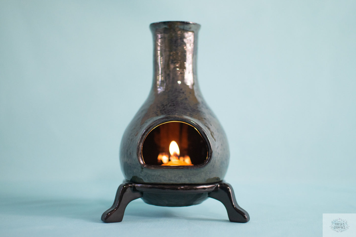 Base for Rustic Ceramic Chiminea: Boho Candle & Incense Holder for Garden, Patio