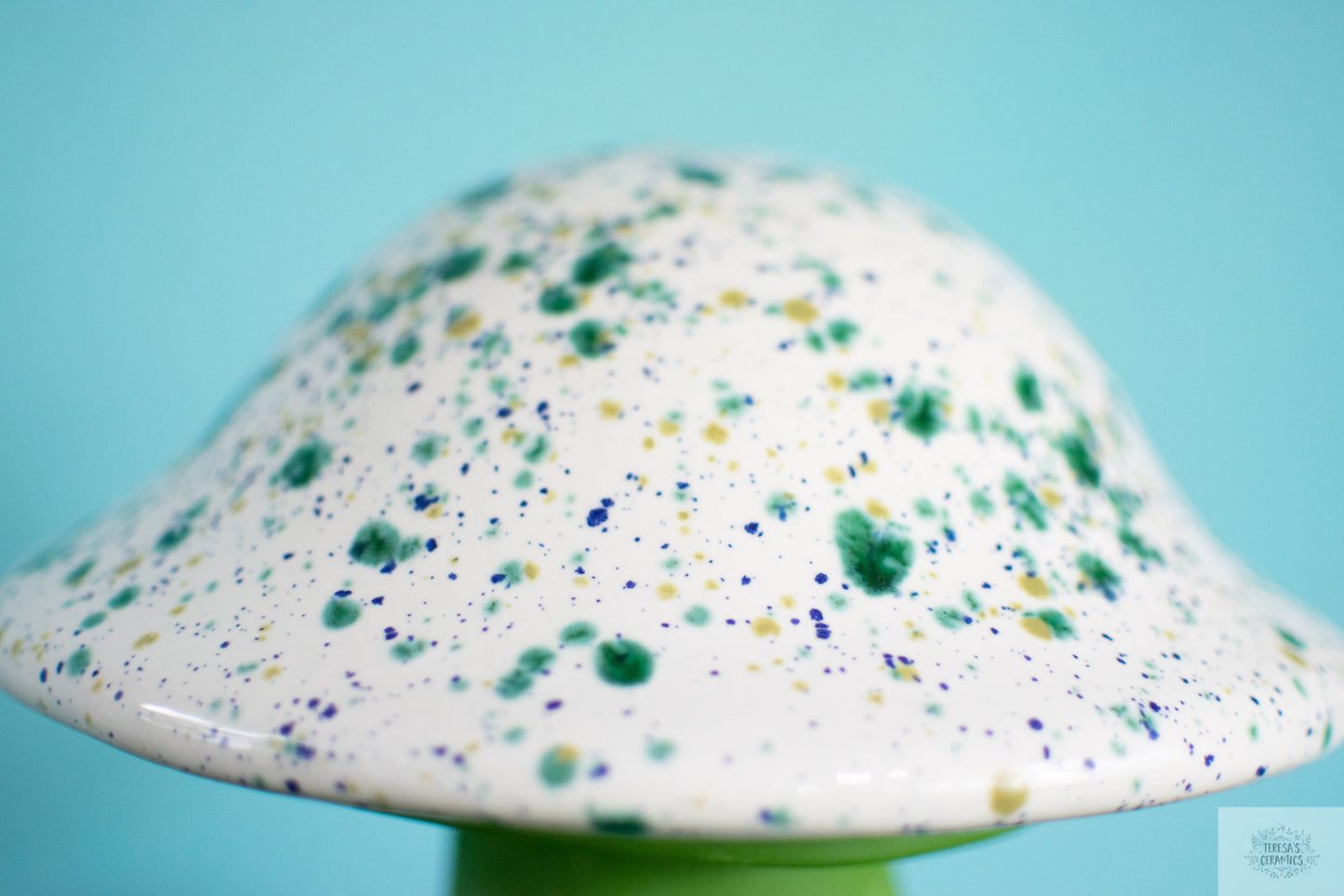 Toadstool Ceramic Mushroom  | Large Garden Statue | Speckled Green Fungi | Glazed Ceramic Art | Frog House | Yard Art | Magic Mushroom Art