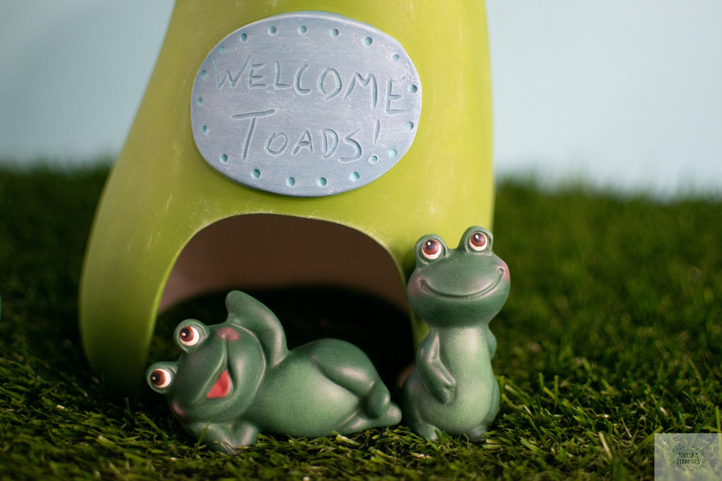 Toadstool Ceramic Mushroom  | Large Garden Statue | Speckled Green Fungi | Glazed Ceramic Art | Frog House | Yard Art | Magic Mushroom Art