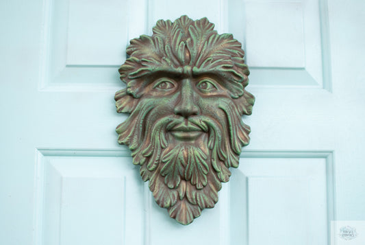 Ceramic Green Man Garden Plaque: Boho Summer Door Hanger, Patio Wall Art & Outdoor Fence Decor