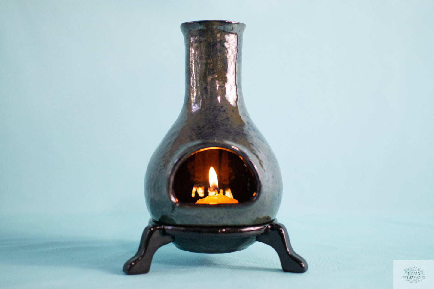 Base for Rustic Ceramic Chiminea: Boho Candle & Incense Holder for Garden, Patio