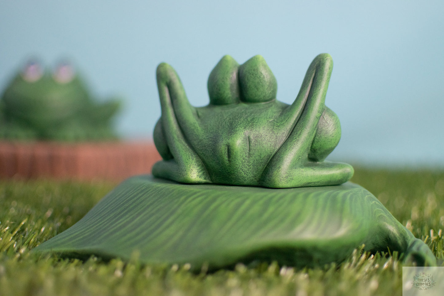 RESERVED for Victoria - Charming Ceramic Frog Statue for Garden, Patio, Potted Plants, Cake Topper - Home Décor