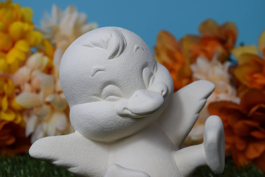 Bisque Little Happy Duckling 5in | Easter Duckling | Happy Little Duck | Ready to Paint | DIY - Teresa's Ceramics