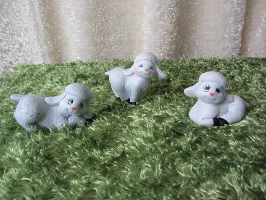 Ceramic Lambs - Set of 3  Spring lambs - baby sheep- cute little lamb-Easter lamb-sheep nic nac-Easter gift