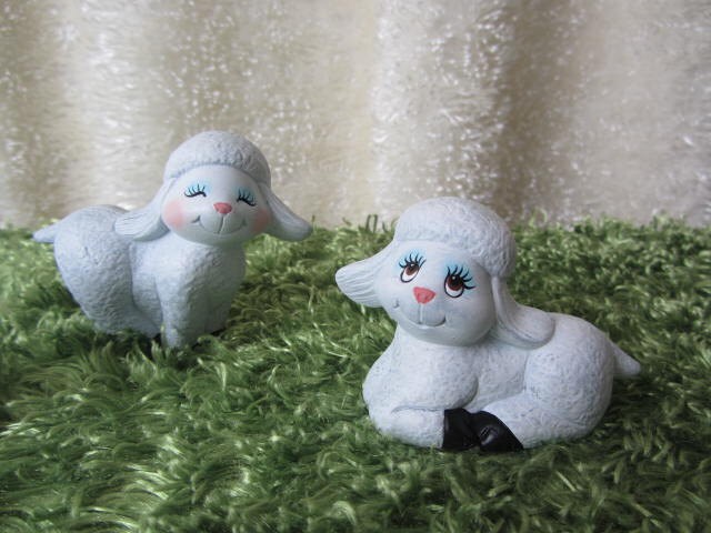 Ceramic Lambs - Set of 3  Spring lambs - baby sheep- cute little lamb-Easter lamb-sheep nic nac-Easter gift