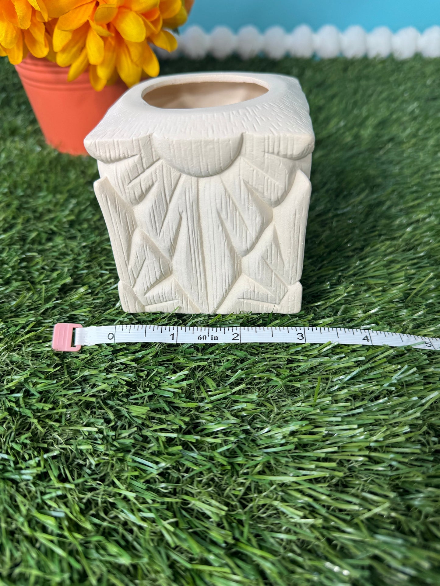 RESERVED for Amanda - Bisque Paint Brush Holder - Geometric Decor | Geometric Planter | Ready to Paint