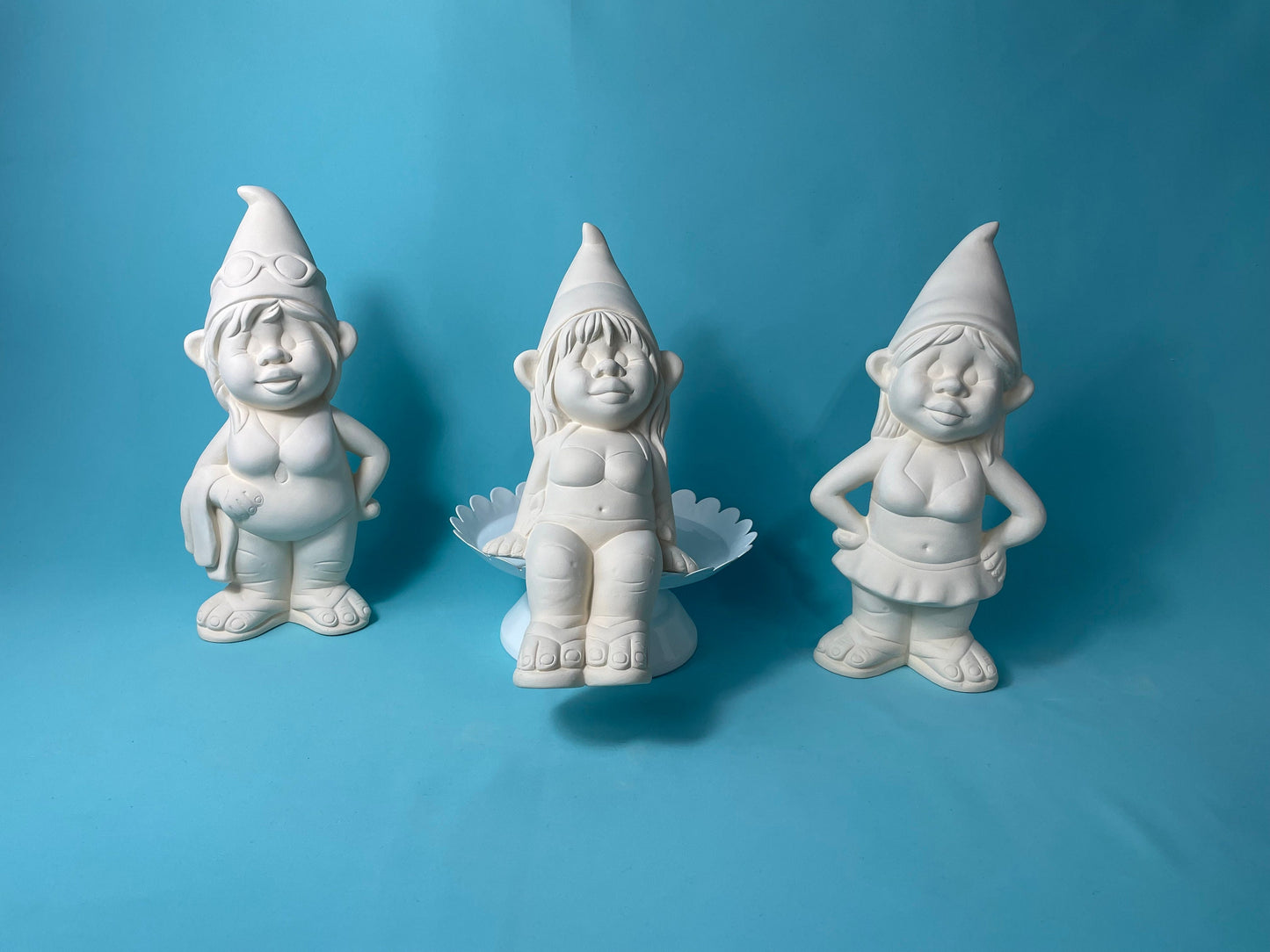 Bisque Beach Gnomes | Set of Three | Select Your Style | Ready To Paint | Ceramic Paint Project | DIY Garden Gnomes