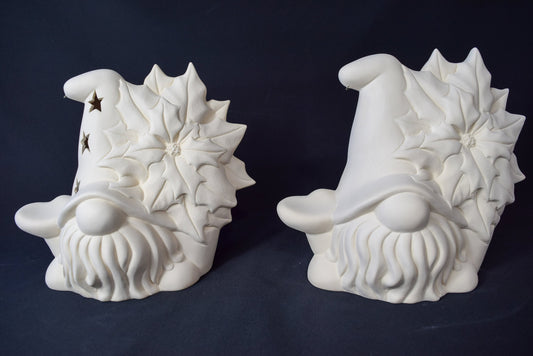 DIY Poinsettia Gnome Tea Light Holder - Paint Your Own Bisque Ceramic Christmas Decoration Kit - Teresa's Ceramics